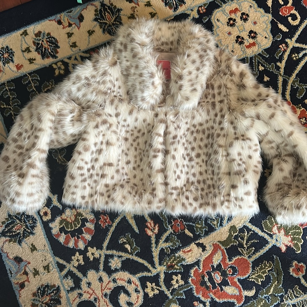 Kate Spade Faux Fur Spotted Leopard Cropped Jacket - EUC sz XL - Picture 3 of 10